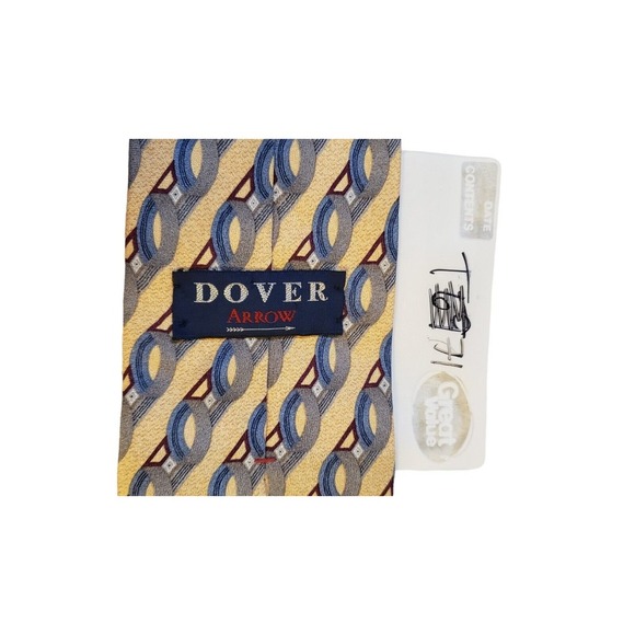 Dover by Arrow Necktie Tie Silk Yellow Blue Gray Geometric Circles Made in USA - Picture 12 of 12